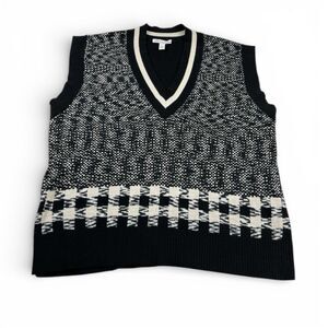 Autumn Cashmere Sweater Vest Gingham Layering Sleeveless Knit Preppy Pullover L